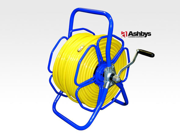 Metal Freestanding Hose Reel HRM200-8-AS-PRO - Blue (ASSEMBLED) - Complete with 100mtr 8mm Streamline Minibore Hose & Set of Couplings