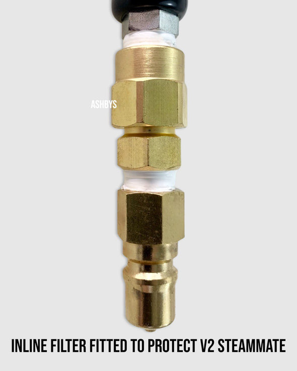 Intake Hose COMPLETE - for Portable V2 SteamMate - fitted with 1 x INLINE FILTER, 1 x Standard Male Brass Connector & 1 x Standard Female Brass Connector