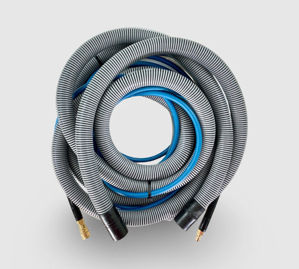 PRE-OWNED 25ft / 7.5m High Pressure Solution & Lightweight 32mm Vacuum Hose Set – Fitted with Standard Brass Male & Female Connectors & 38mm / 1.5 inch Hose Cuffs